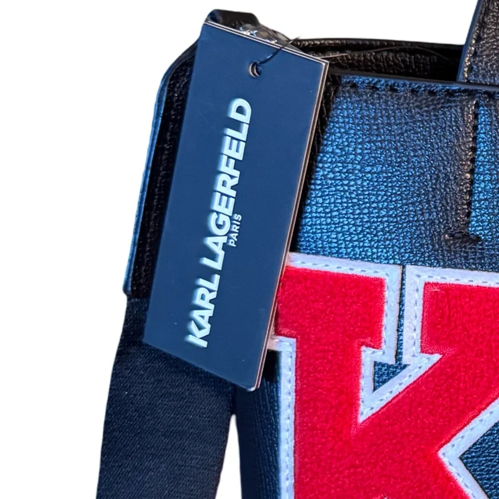 Karl Lagerfeld Paris NWT Classic Black Satchel Red & White KL Patches (P199) - Picture 4 of 11